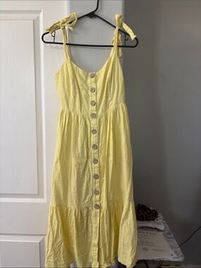 Yellow Tie-Shoulder Button-Front Summer Dress